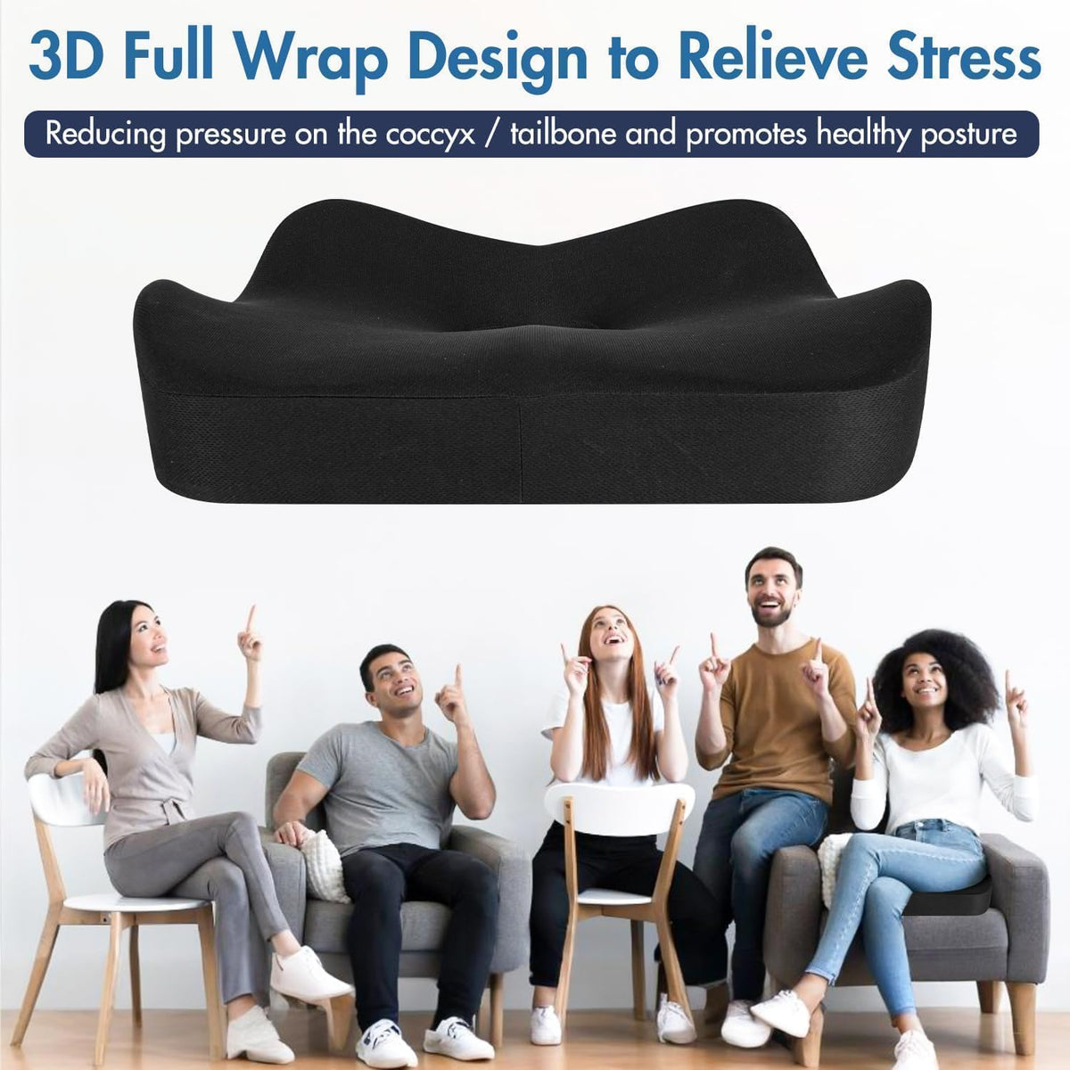 Car Seat Cushion, Ergonomic Memory Foam Car Seat Pad for Sciatica Pain Relief, Larger Driving Seat Cushion for Car Short Drivers on Long Drives - Butt Cushion for Car,Truck, Office - Black