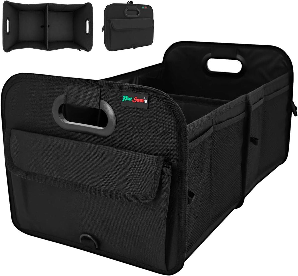 PAT SAM'S Trunk Organizer for SUV, Collapsible Car Trunk Organizer with Dividers, Waterproof 600D Oxford, Non-Slip Storage Organizer for Groceries, Tools, Travel, Truck & Car (Black)