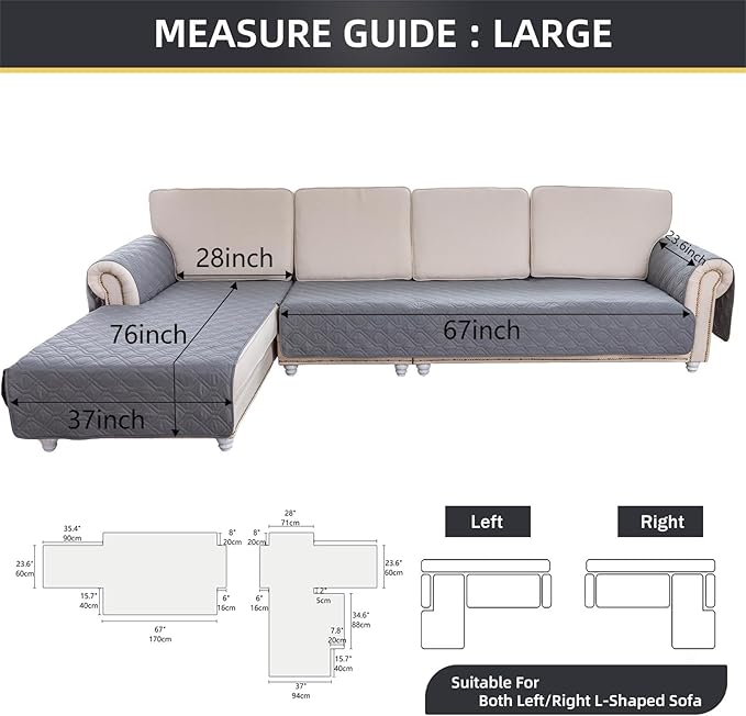 ele ELEOPTION 100% Waterproof 2 Piece Couch Cover Pet Blanket Sectional L Shape Sofa Cushion Cat Dog Bed Cover (Chaise Lounge + 3 Seat Covers) Gray