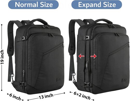 MATEIN Carry-On Backpack - Extra Large Expandable Travel Bag | Water-Resistant 40L Daypack in Black