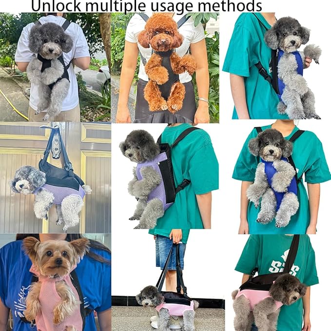 Pet Dog Carrier Backpack, Portable Breathable Mesh Chest Carrier, Polyester Woven Double Shoulder Pet Bag for Outdoor Adventures (SkyBlue, Small)