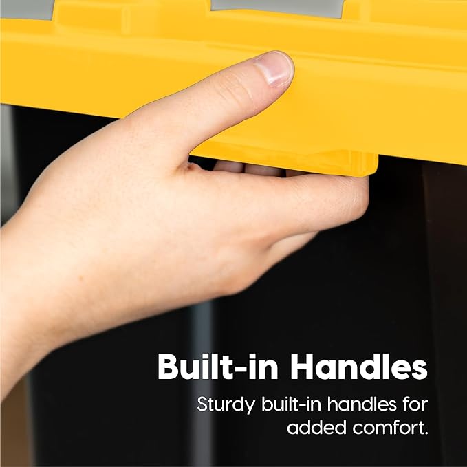 IRIS USA 2-Pack 27 Gallon Storage Bins with Lids |Made in USA| Heavy Duty Plastic Tote Containers for Truckbed Tool Box Organization, Large - Black/Yellow