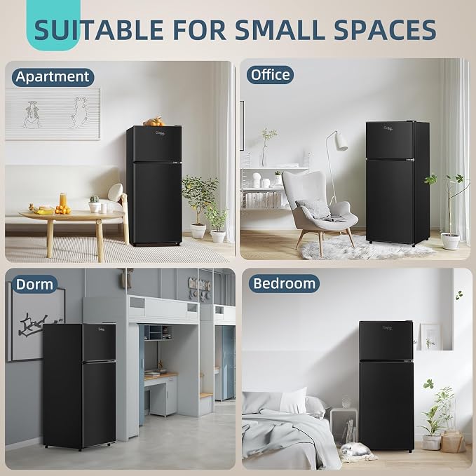 Cucina Magica Mini Fridge with Freezer, 3.8 Cu.Ft Small Fridge, Energy Saving, Low Noise,7 Adjustable Thermostat, Double Door Small Refrigerator for Dorm, Bedroom, Office