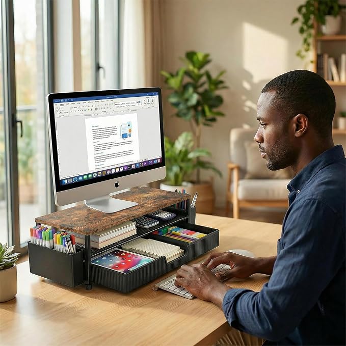 ECOLOVI Desk Organizer and Accessories, 2-Tier Computer Monitor Stand Rise