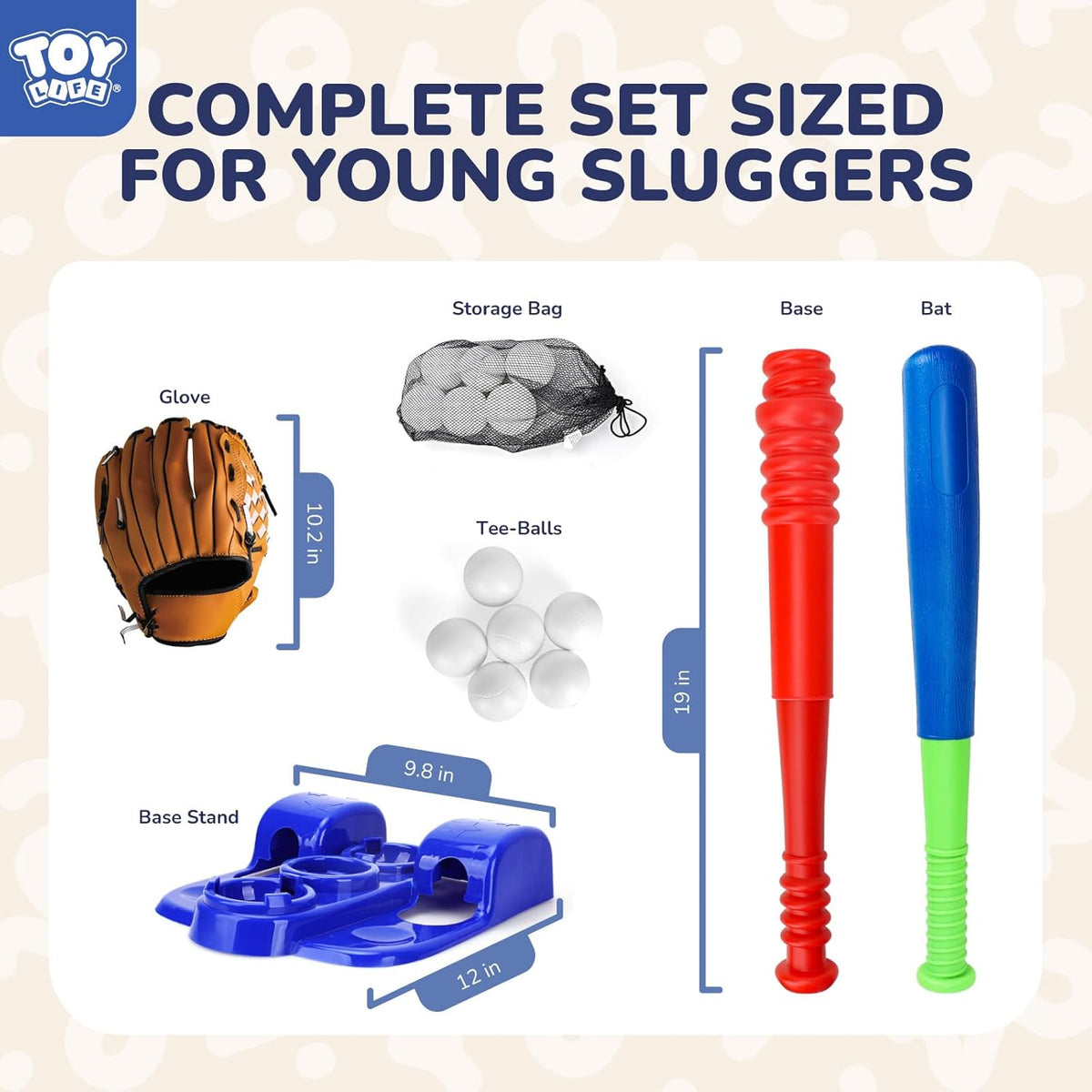 TOY Life T-Ball Set for Kids 3-8 | Toddler Baseball Tee, Bat, Glove & 6 Balls - Perfect Outdoor Gift