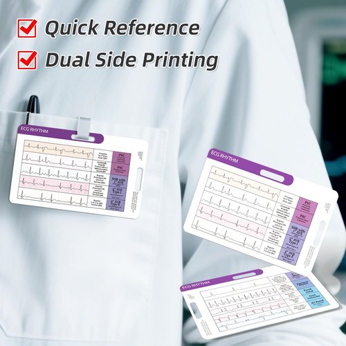 **EKG Rhythm Interpretation Card - Quick ECG Reference Guide with 3X Magnifier & Badge Holder - Durable Plastic for Nurses**