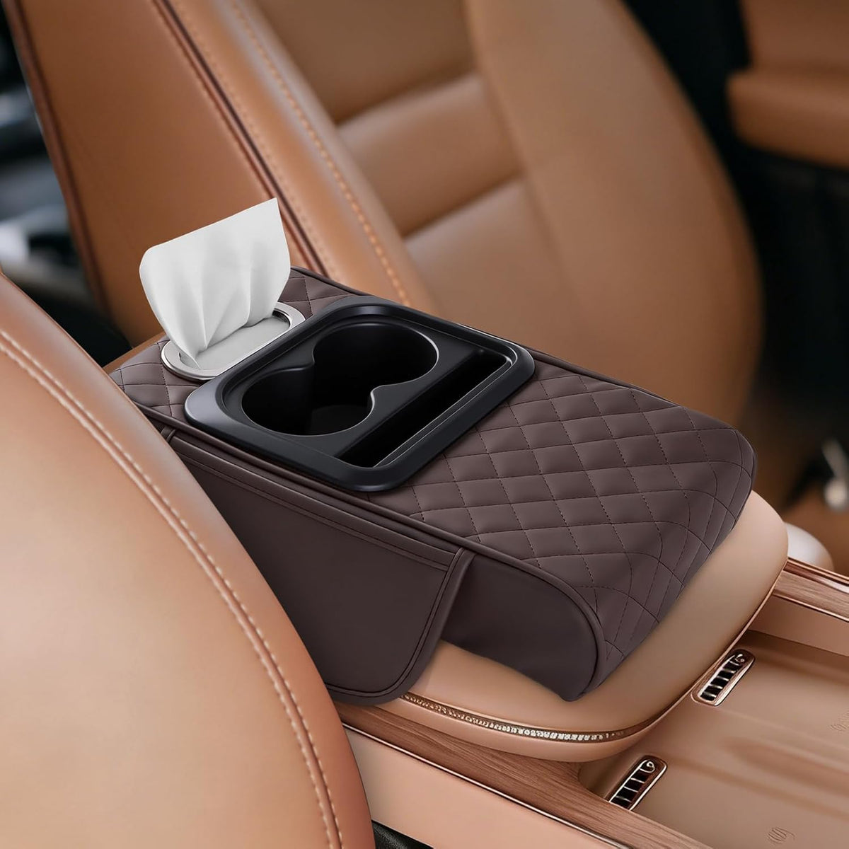 5-in-1 Universal Car Center Console Cover with Cup Holder, Black