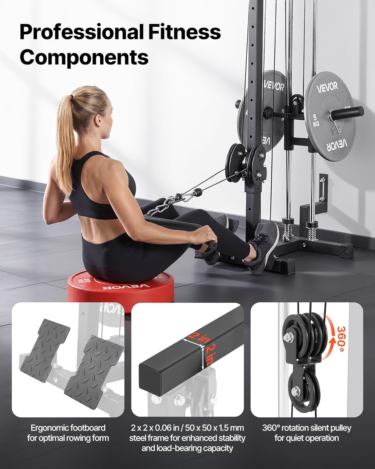 VEVOR LAT Pull Down Machine - 3-in-1 Cable Row Machine with 18-Levels Height Adjustment | 500 lbs Load Capacity for Full-Body Workouts