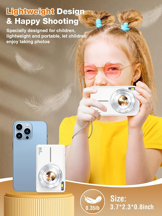 Digital Camera, FHD 1080P Kids Camera 44MP Point and Shoot Digital Cameras