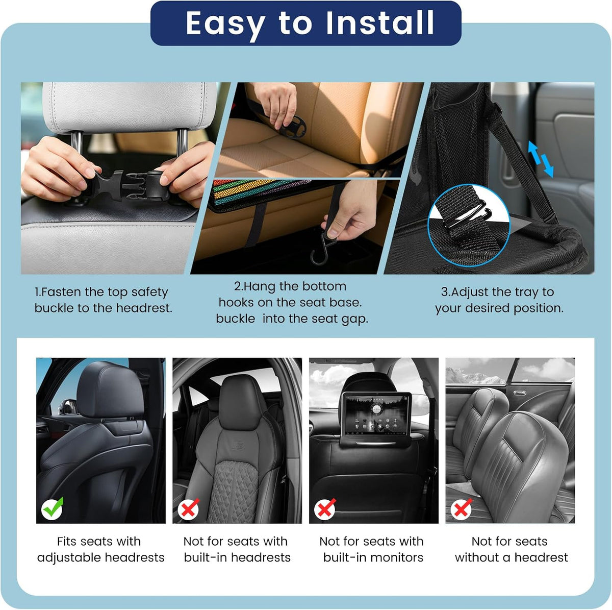MoKo Car Organizer Back Seat, Backseat Car Organizer with Foldable Table Tray, 8 Pockets, Back Seat Organizer with Transparent Tablet Pocket for Road Trip, 600D Oxford Cloth, 2 Pack, Black