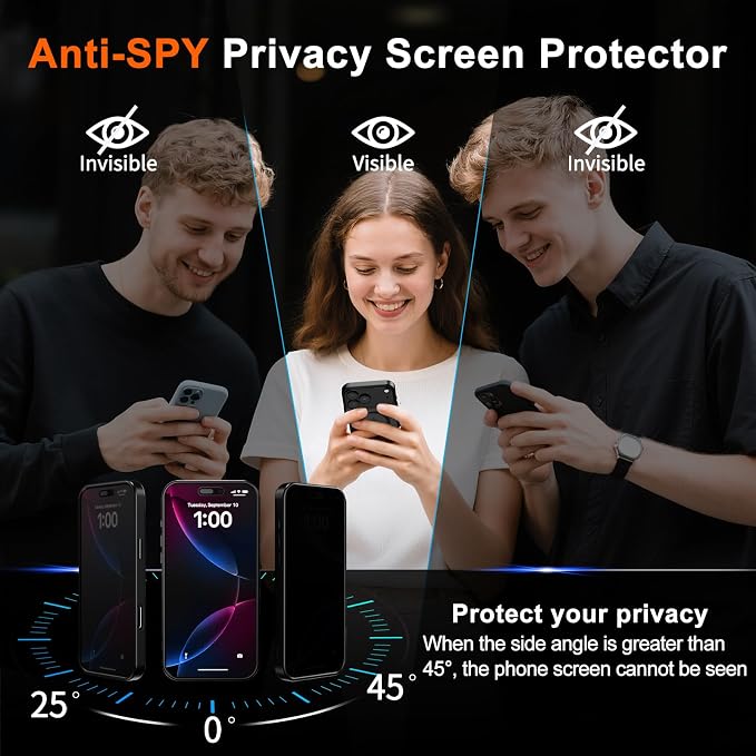 for iPhone 15 Pro Case with Privacy Screen Protector and Camera Protection