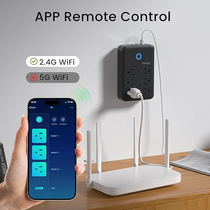 GHome Smart Power Strip, 1800W/15A High Power Devices Support Surge Protector Extension Cord, 9 in 1 Smart Plugs that Works with Alexa Google Home, 2.4 GHz WiFi Wall Outlet Extender, No Hub Needed