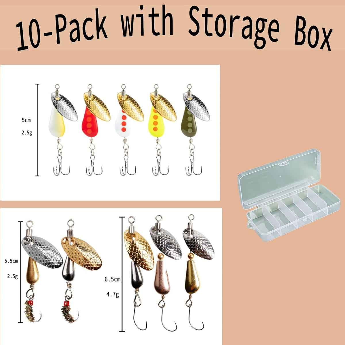 SHIAWASENA Fishing Spinners - 10pcs Trout Lures Kit with High-Reflective Flash Spoons | Inline & Treble Hooks