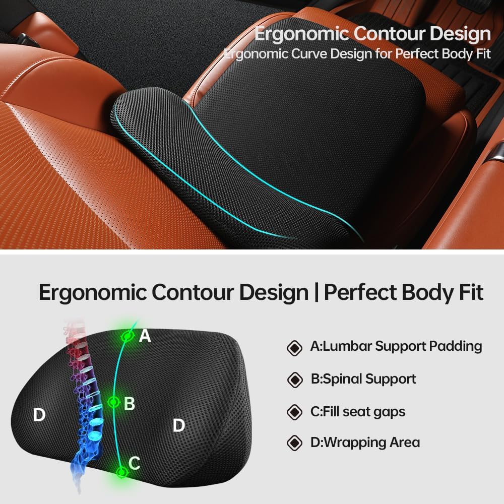 Aerovia Oegive 1P Car Lumbar Support with Ergonomic Structure, Suitable for Office Chairs, Gaming Chairs and Car Seats, Memory Foam Material with Breathable Mesh Fabric, Long-Lasting Lumbar Support