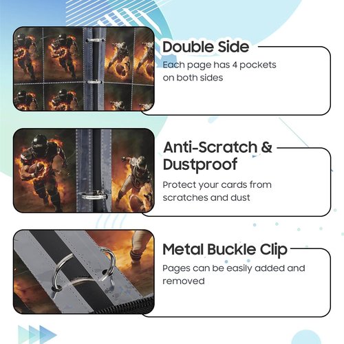 Football Card Binder - 4 Pocket Trading Card Album with 400 Pockets & 50 Removable Sleeves | Portable Gift for Kids