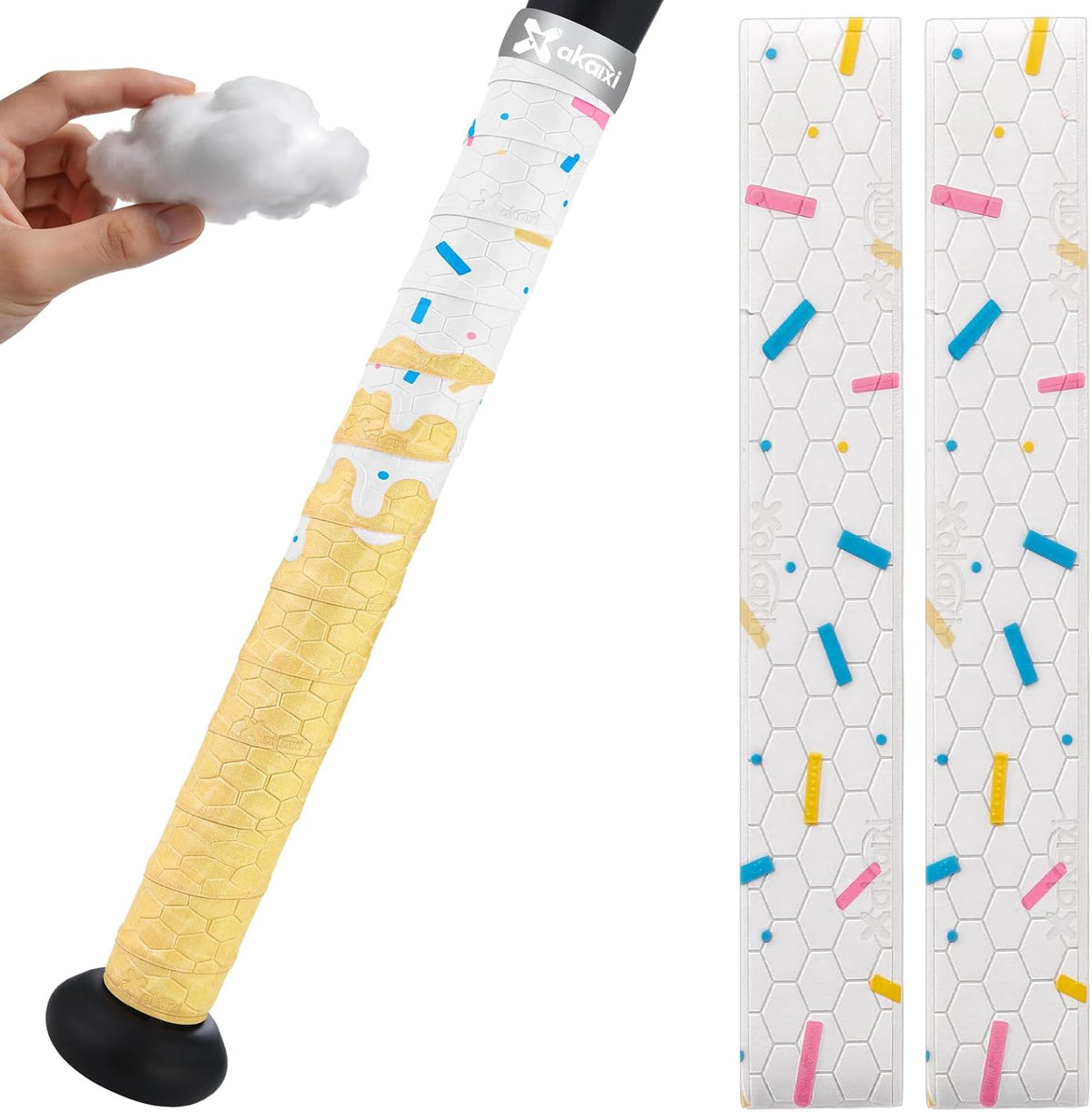 Skiennix Ice Cream Drip Baseball Bat Grip Tape - Non-Slip, Sweat Absorbent, 2/4 Pack, 0.5mm/1.1mm/1.75mm