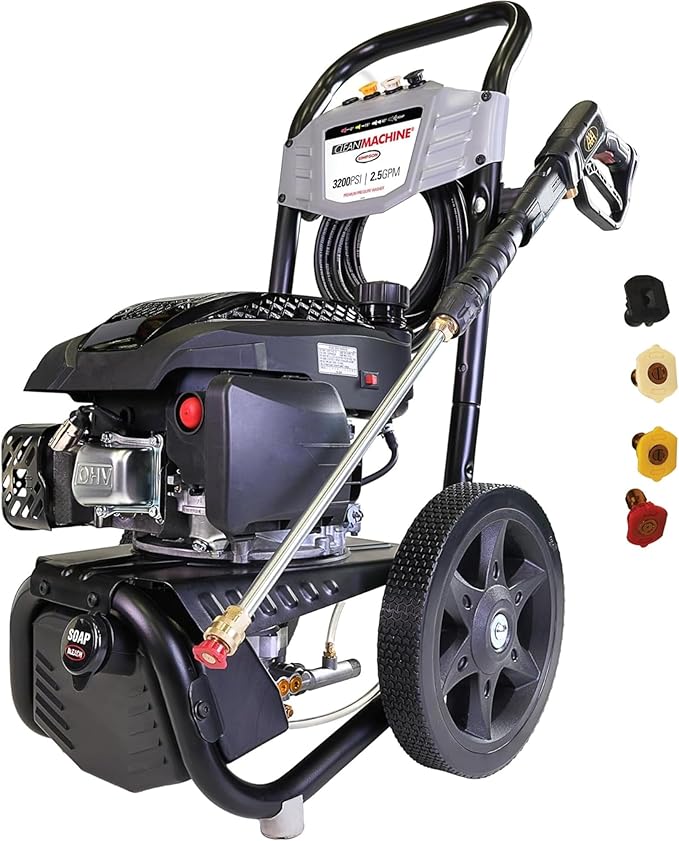 Simpson Cleaning 3200 PSI Gas Pressure Washer, 2.5 GPM Residential Power Washer with Soap Tank and Turbo Nozzle, 25' Hose, Clean Machine, 49-State (CM61456)