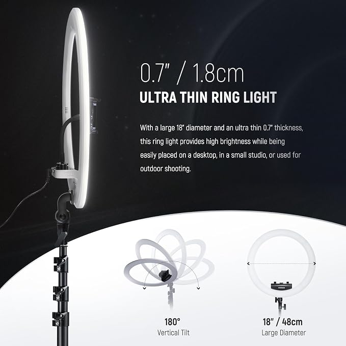 NEEWER 18 inch Ring Light with Tripod Stand and Phone Holder, Ultra Thin Video