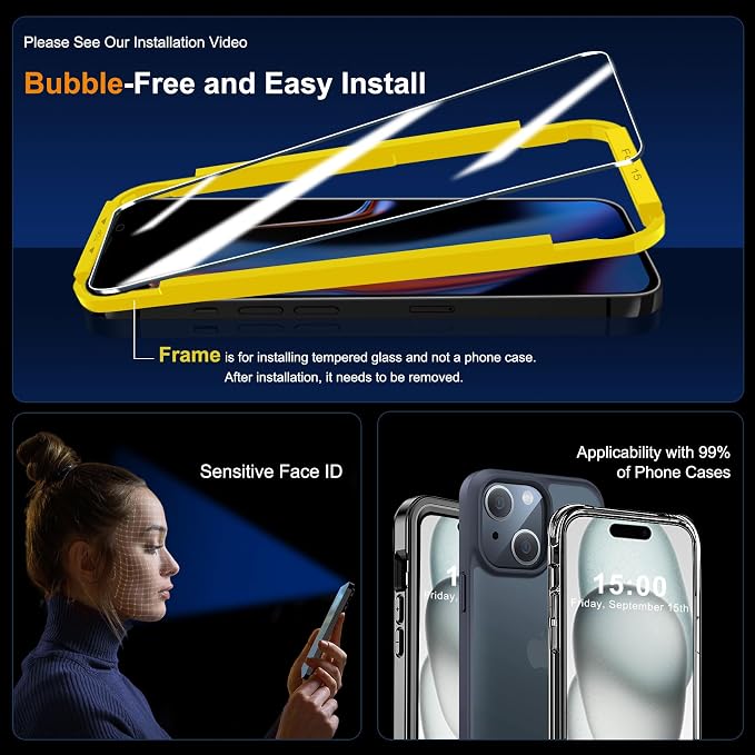 QHOHQ 3 Pack Screen Protector for iPhone 15