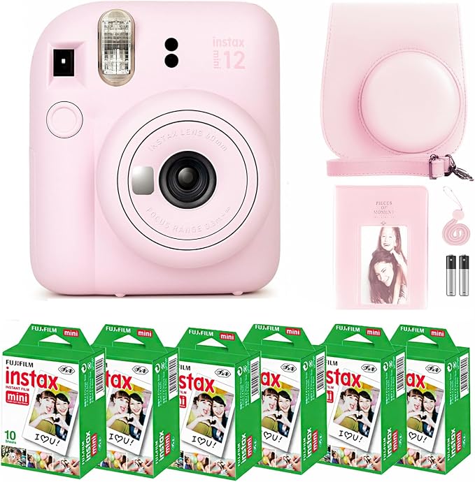 Fujifilm Instax Mini 12 Instant Camera Blossom Pink and Fuji Film Value Pack