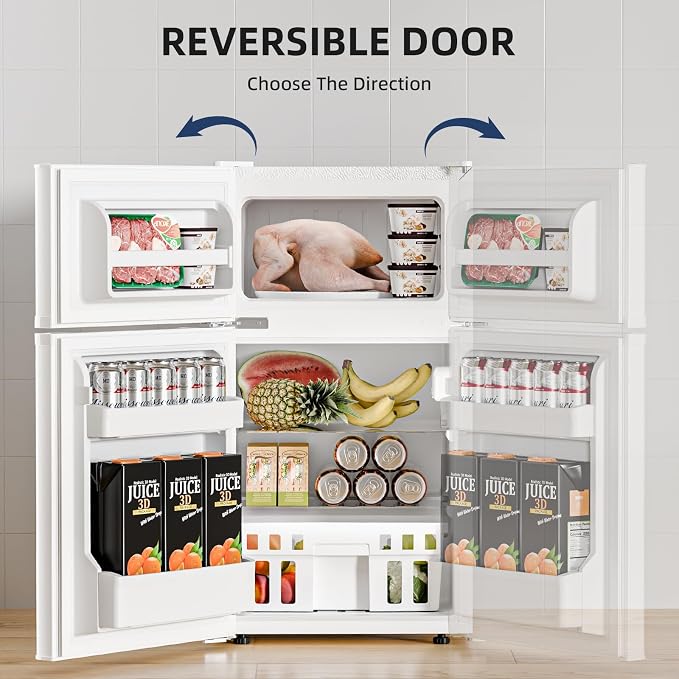Antarctic Star Compact Refrigerator with Freezer,2 Door Mini Fridge,Adjustable Shelf,Adjustable Thermostat,for Bedroom,Office,Dorm,Kitchen,3.2 Cu.Ft.WHITE
