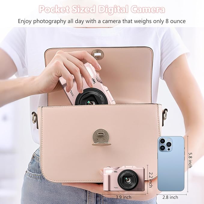 4K Digital Camera with 64MP Photos, Vlogging Camera with 180° Flip Screen