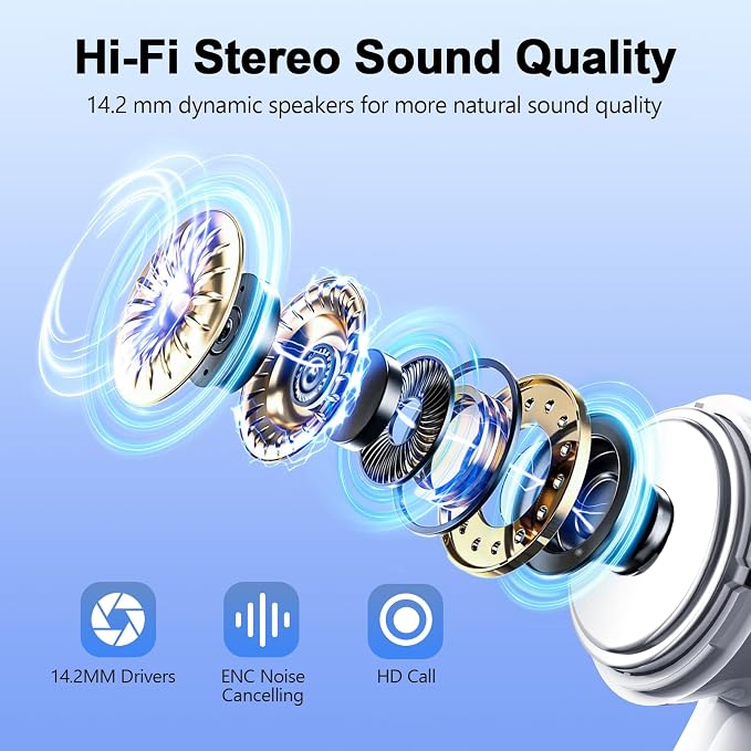 Wekily Wireless Earbuds, Bluetooth 5.3 Headphones LED Power Display, 2025 New Wireless Earphones, 4 ENC Noise Cancelling Mic, HiFi Stereo, 48H Playtime Mini Case IP7 Waterproof for iOS Android