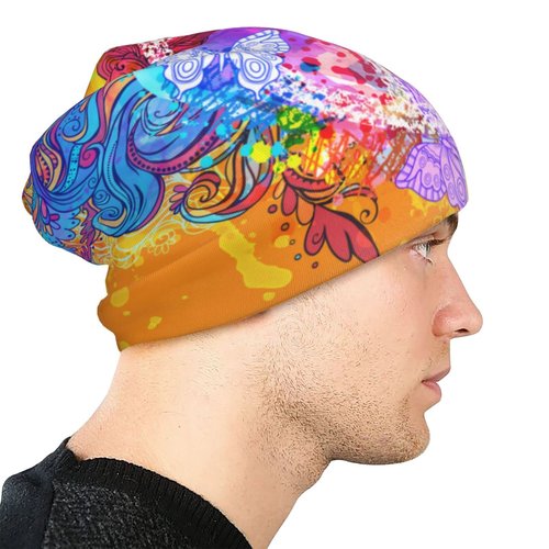 Hippie Vintage with Peace Sign Slouchy Beanies Skull Caps for Women Men, Cool Running Hat Soft Night Caps for Sleeping Chemo Headwear Summer Winter
