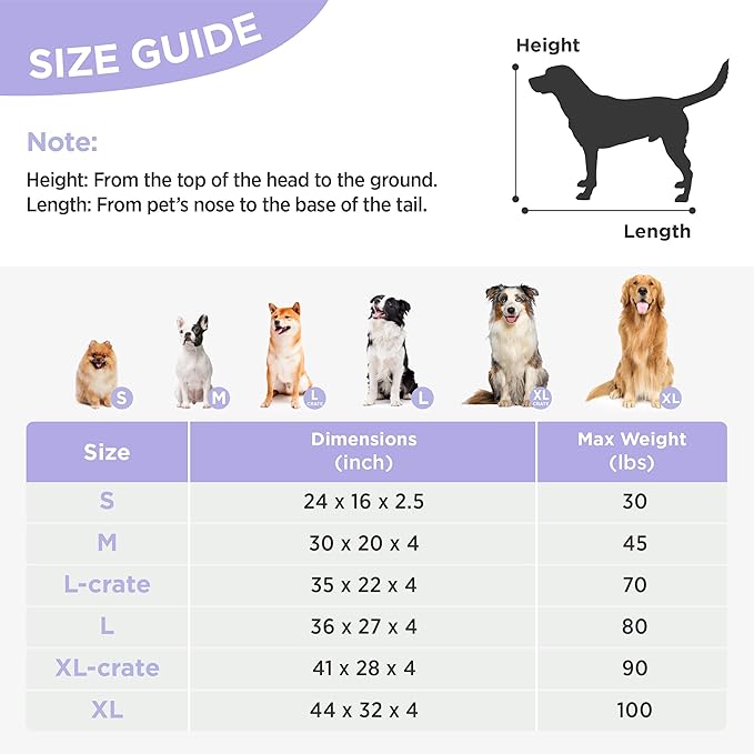 LE SURE Large Dog Beds-Thick Shredded Chopped Foam Pet Bed Indoor with Removable Cover, Cute Modern Fuzzy Plush & Anti Slip Bottom, Purple