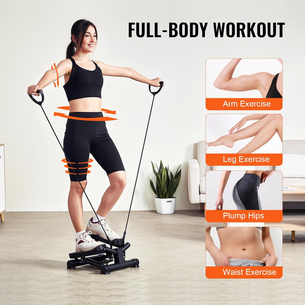 VEVOR Mini Stepper - Hydraulic Fitness Equipment with Resistance Bands for Full Body Cardio Workout