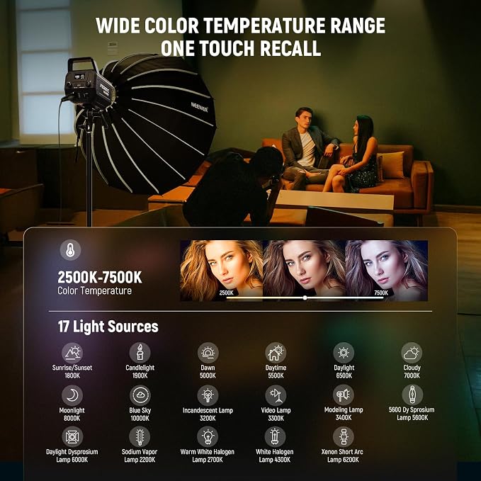 NEEWER 300W RGB LED Video Light APP/2.4G Control 17 Effects, 2500-7500K