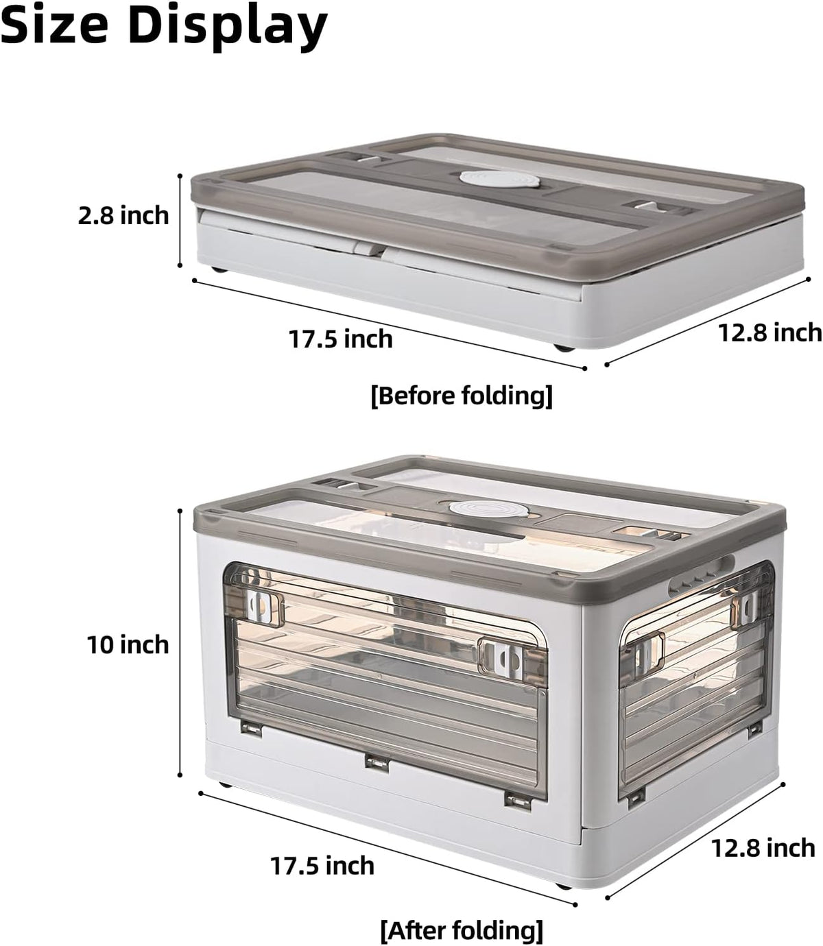 32Qt Plastic Storage Bins With Lid, Collapsible With Wheels, 4 Doors, Stackable for Organizing Clothes, Snacks and Camping, 2-Pack (Grey)