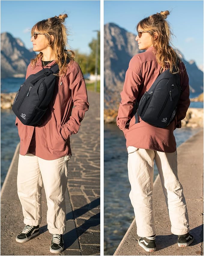 WATERFLY RFID Crossbody Sling Backpack Sling Bag Travel Hiking Chest Bag Daypack