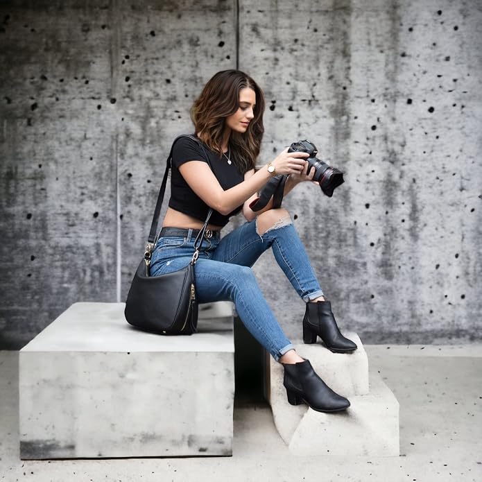 Meliae Camera Bag for Women, DSLR Mirrorless Camera Purse, Leather Shoulder