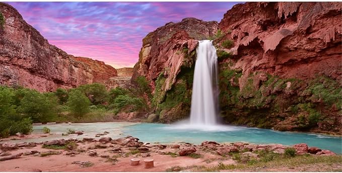 AWERT 60x24 inches Reptile Habitat Background Sunset Mountain Waterfall Terrarium Background
