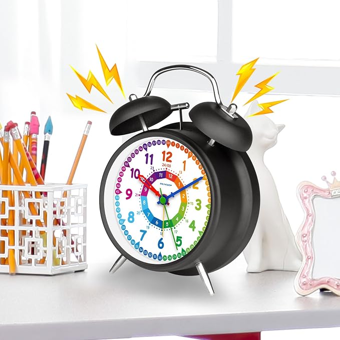 Peakeep Loud Alarm Clock for Kids Learning Telling Time Teaching Clock