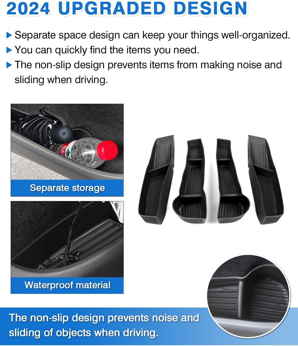 Shademax Car Door Organizer Tray for Tesla Model Y 2021-2024 (Not for Model Y Juniper) Door Side Storage Box Insert for Tesla Model Y Accessories 2024 - TPE Material, Black, 4 Pieces