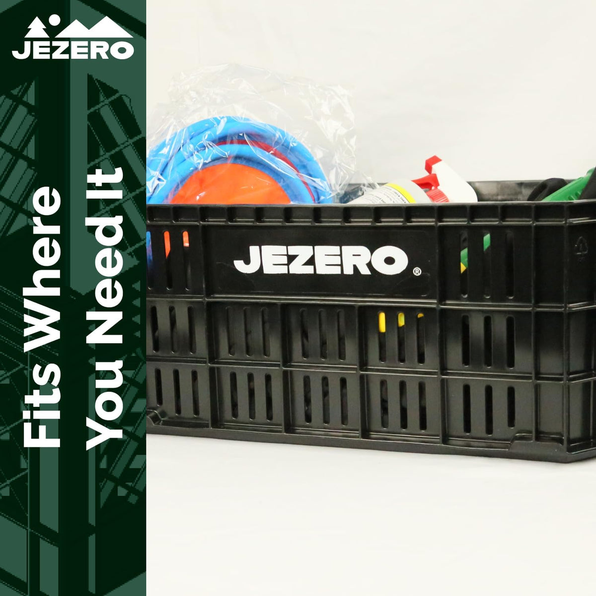 JEZERO Black 6-Pack Harvest Storage Crate – Stackable Plastic Tote Box for Fruit & Vegetables, Kitchen, Pantry, Closet, Car & Outdoor Use | Open Utility Bin, 20" x 12" x8"