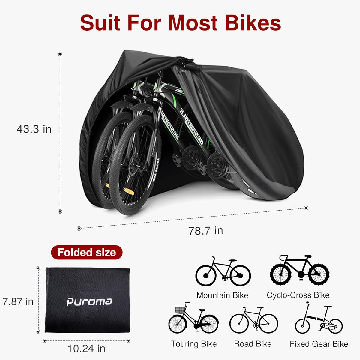 Puroma Bike Cover - Waterproof Outdoor Storage for 1-3 Bikes | UV, Dust & Wind Protection with Lock Hole