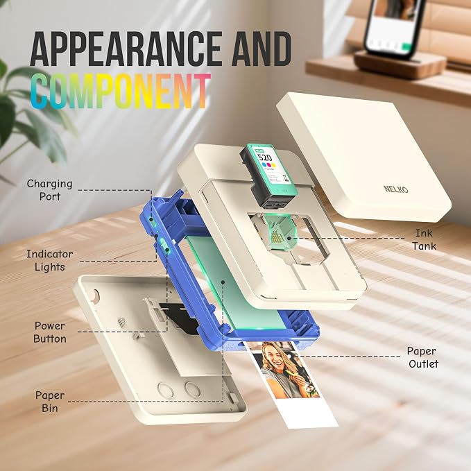 Nelko PP01 Instant Smartphone Photo Printer, Portable Mini Color Wireless