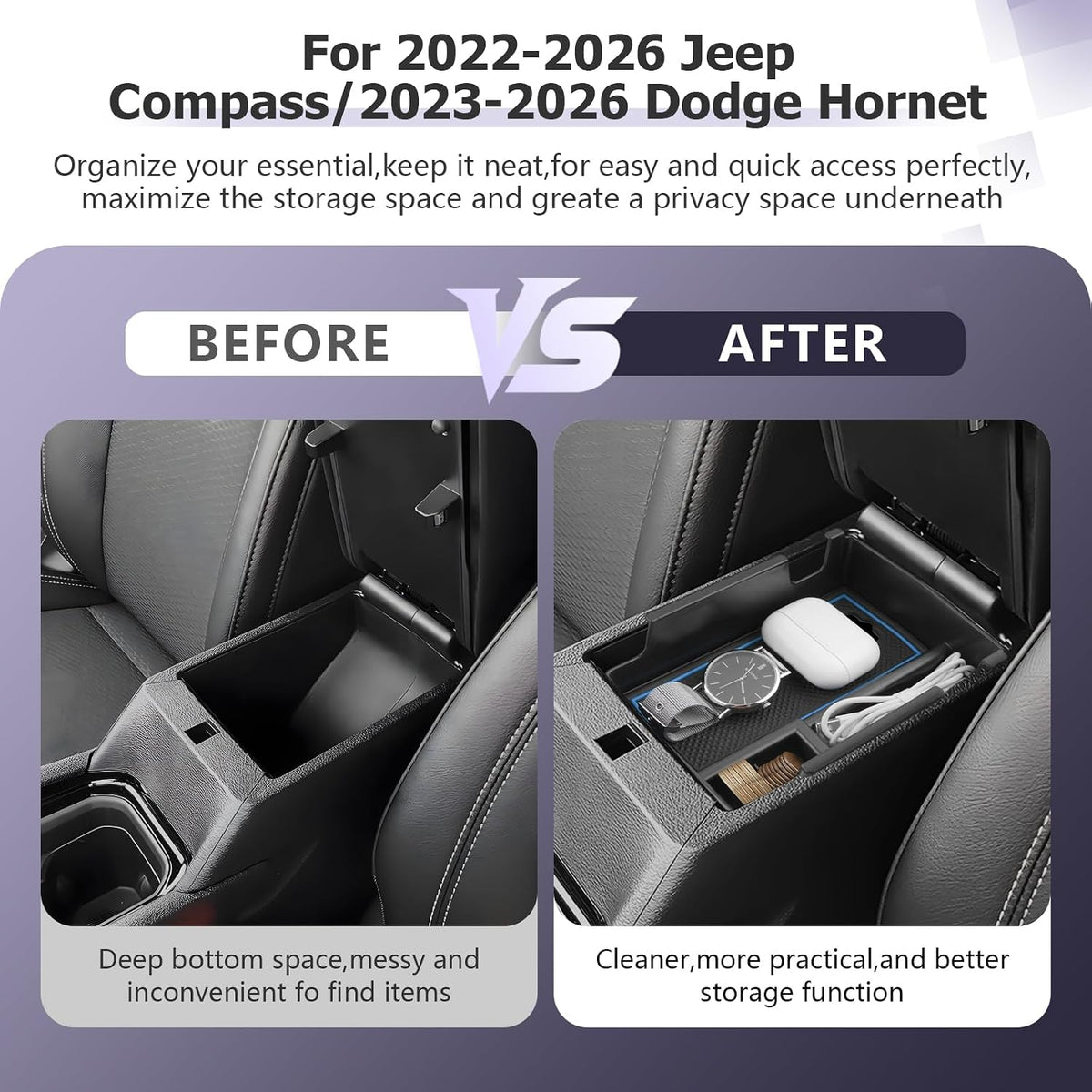 LUWU Center Console Organizer Compatible with Jeep Compass 2021-2026/Dodge Hornet 2023-2026 Accessories Armrest Console Storage Box Insert Tray ABS Material Coin Container Blue