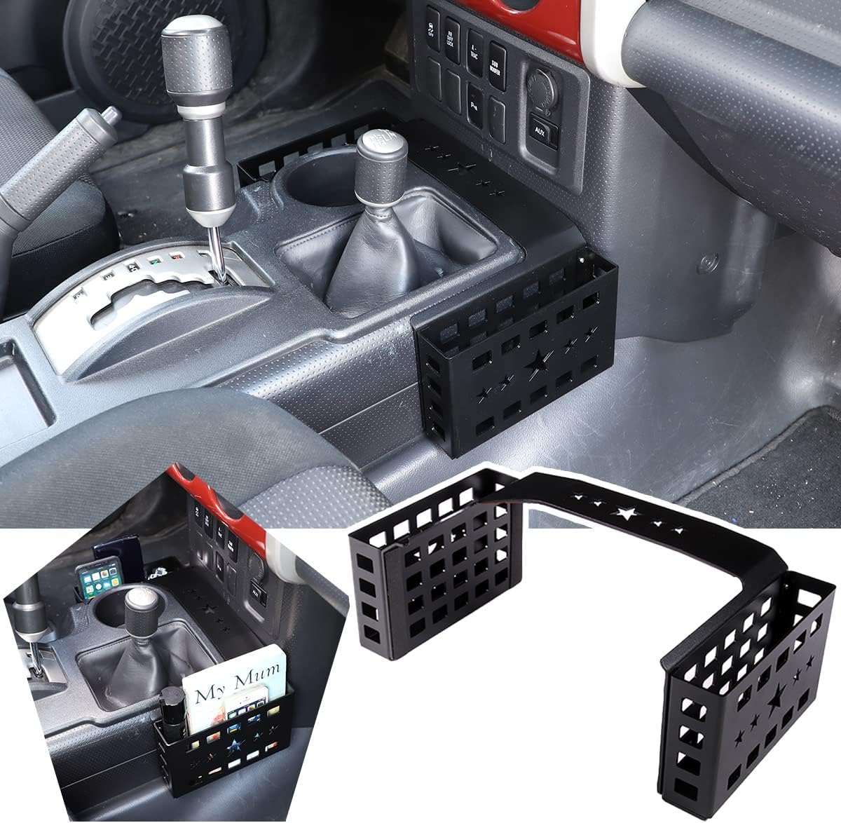 Car Center Console Shifter Storage Box Compatible with Toyot@ FJ Cruiser 2007-2021 Aluminum Alloy Center Console Gear Shift Organizer Tray Storage Box Basket Interior Accessories