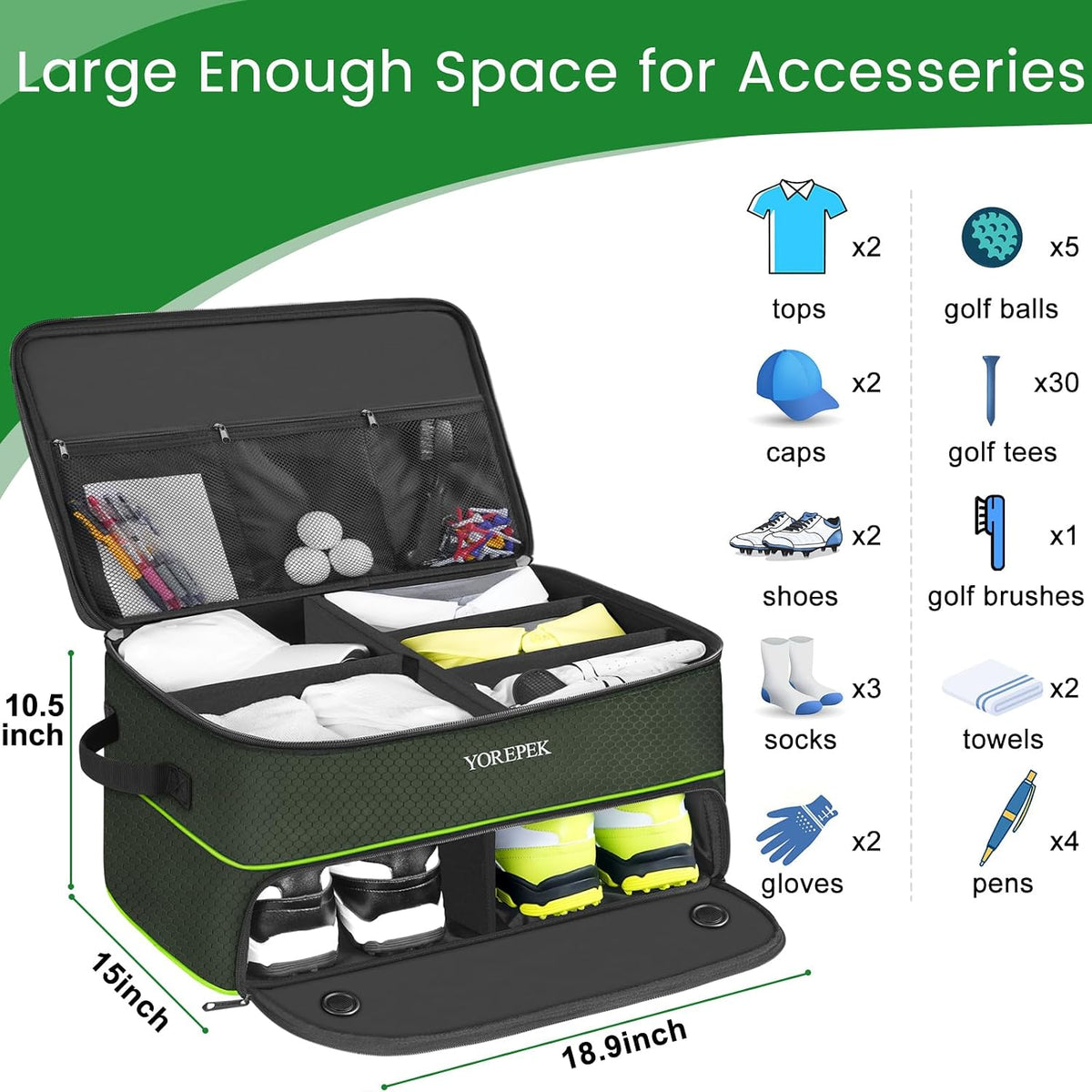 YOREPEK 2 Layer Golf Trunk Organizer, Golf Gifts for Men with Separate Ventilated Compartment for 2 Pair Shoes, Waterproof Car Trunk Locker for Balls, Tees, Clothes, Gloves, Gifts for Golfers