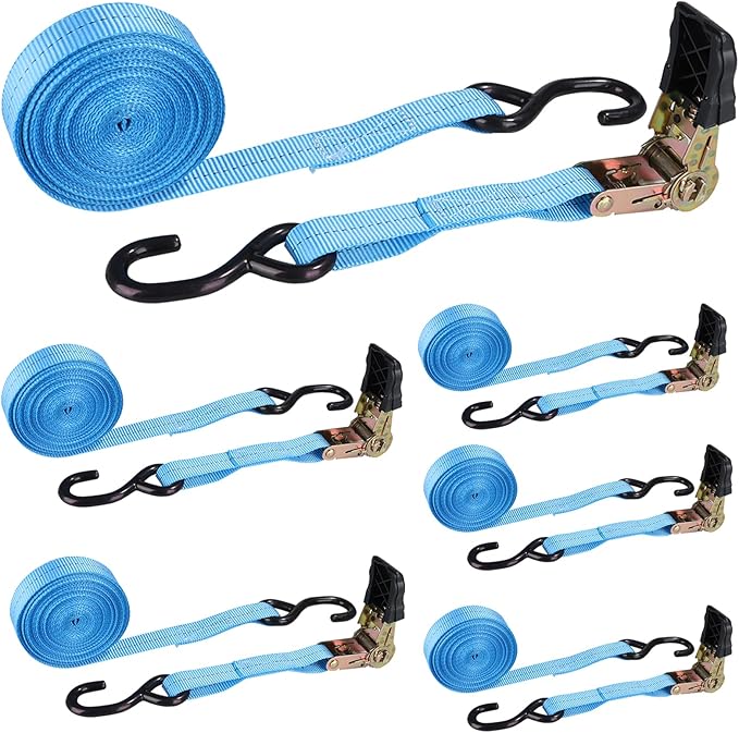 6 Pcs 1 Inch Heavy Duty 20ft Tie Down Straps with Hooks, 2200 LBS Break Strength, Cargo Ratchet Straps for Motorcycle, Appliances, Equipment