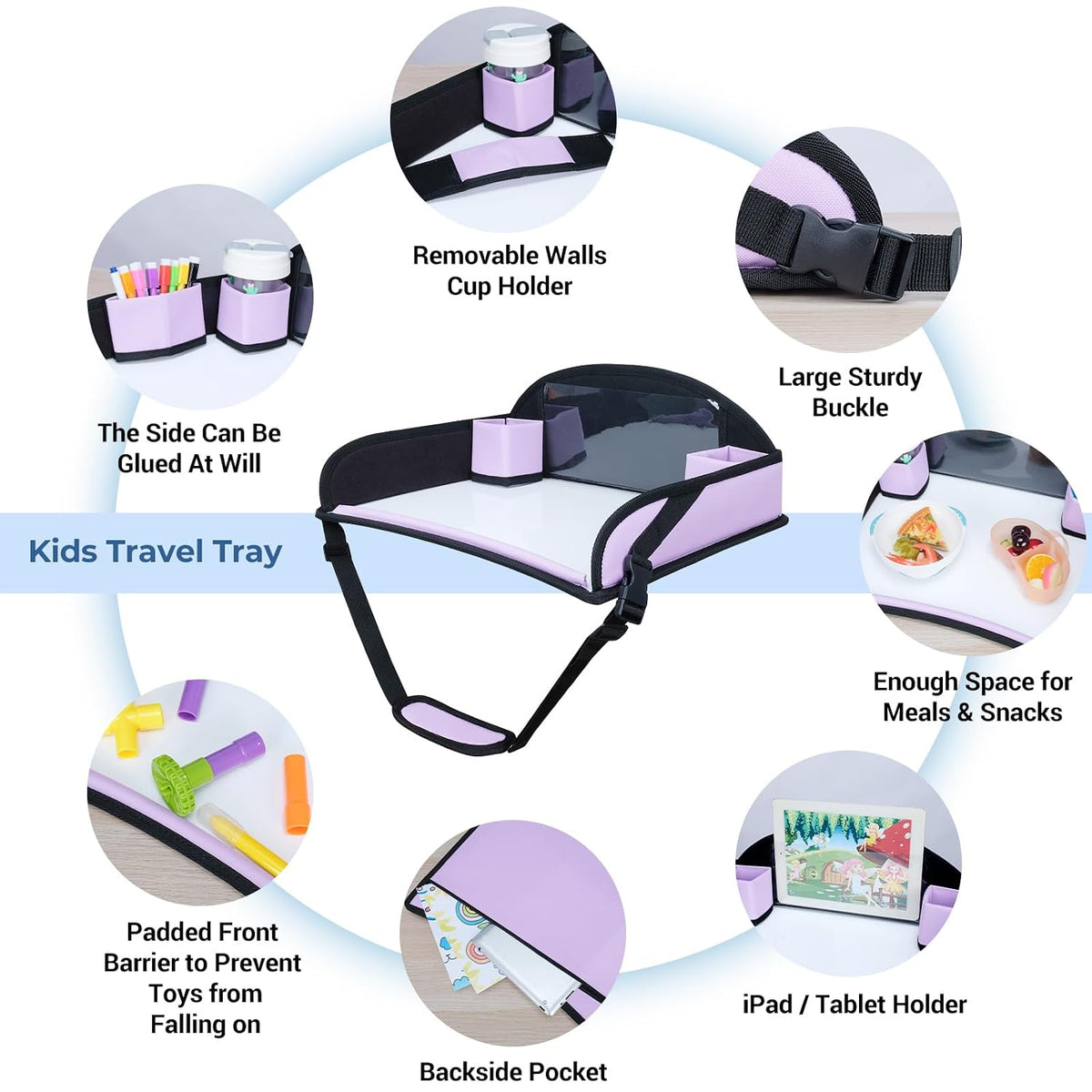 COOLBEBE Kids Travel Tray for Car Seats, Toddler Lap Desk, Purple