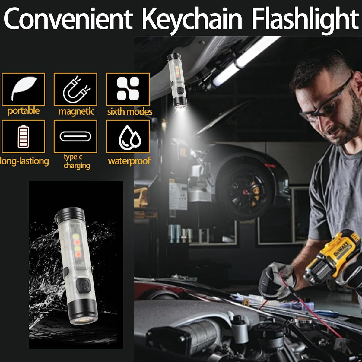 Hilngav3Pack MINI EDC Rechargeable Keychain Flashlight, 300 Lumens USB C Rechargeable Keychain Flash Light, Compact Portable Mini Tiny LED Keyring Lights with Pocket Clip Everyday Carry, Emergencies