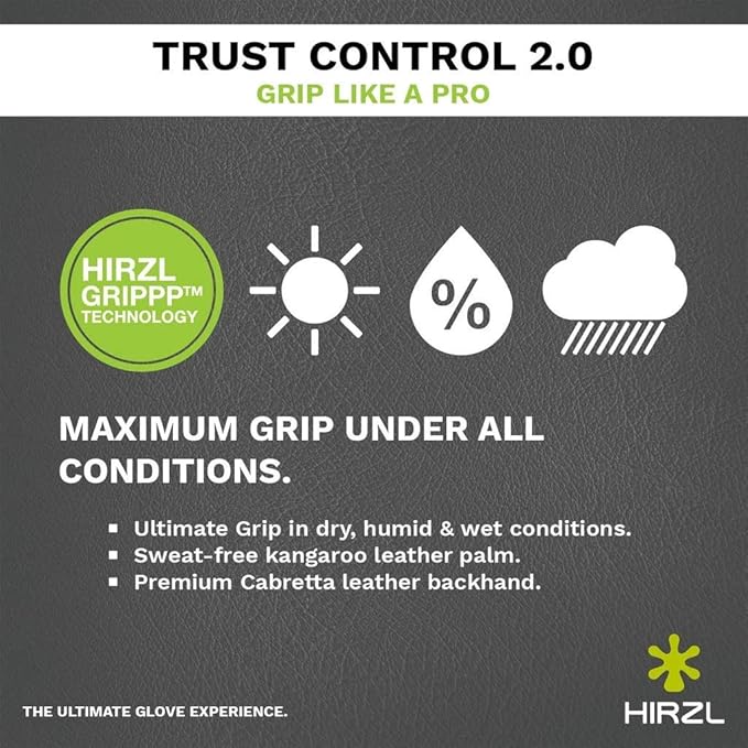 HIRZL Trust Control 2.0 Golf Glove, All Weather Mens Golf Glove, White/Black, Kangaroo Leather Palm, Cabretta Leather Backhand, Trusted by Pro’s, Sweat Free, Ultimate Grip