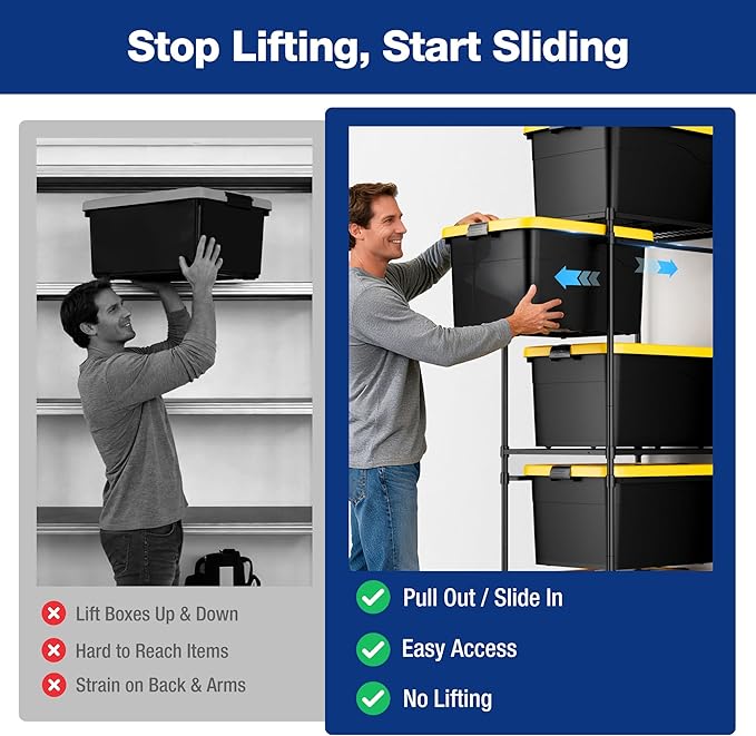 WORKPRO 2 Pack 5-Tier Tote Storage Rack, Heavy-Duty 27 Gallon Tote Storage Rack Holds 10 Totes, 1050 LBS Storage Bin Rack for Garage, Kitchen, or Basement, 30.5"x22.5"x69", Black