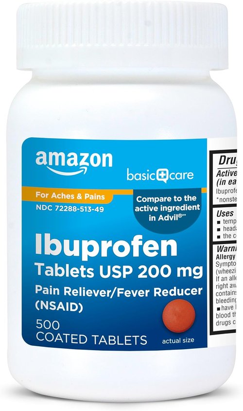 Basic Care Ibuprofen Tablets - Pain Relief, Fever Reducer | 500 Count Bottles