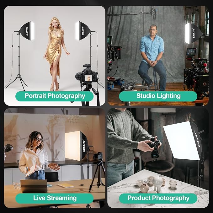 EMART Softbox Photography Lighting Kit, 50W 3000K-6000K LED Bulb